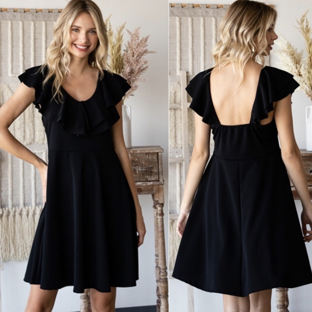 Last ONE! Ruffles, Flowy, Solid Black, Ultra Flattering...the PERFECT LBD! - Picture 3 of 5